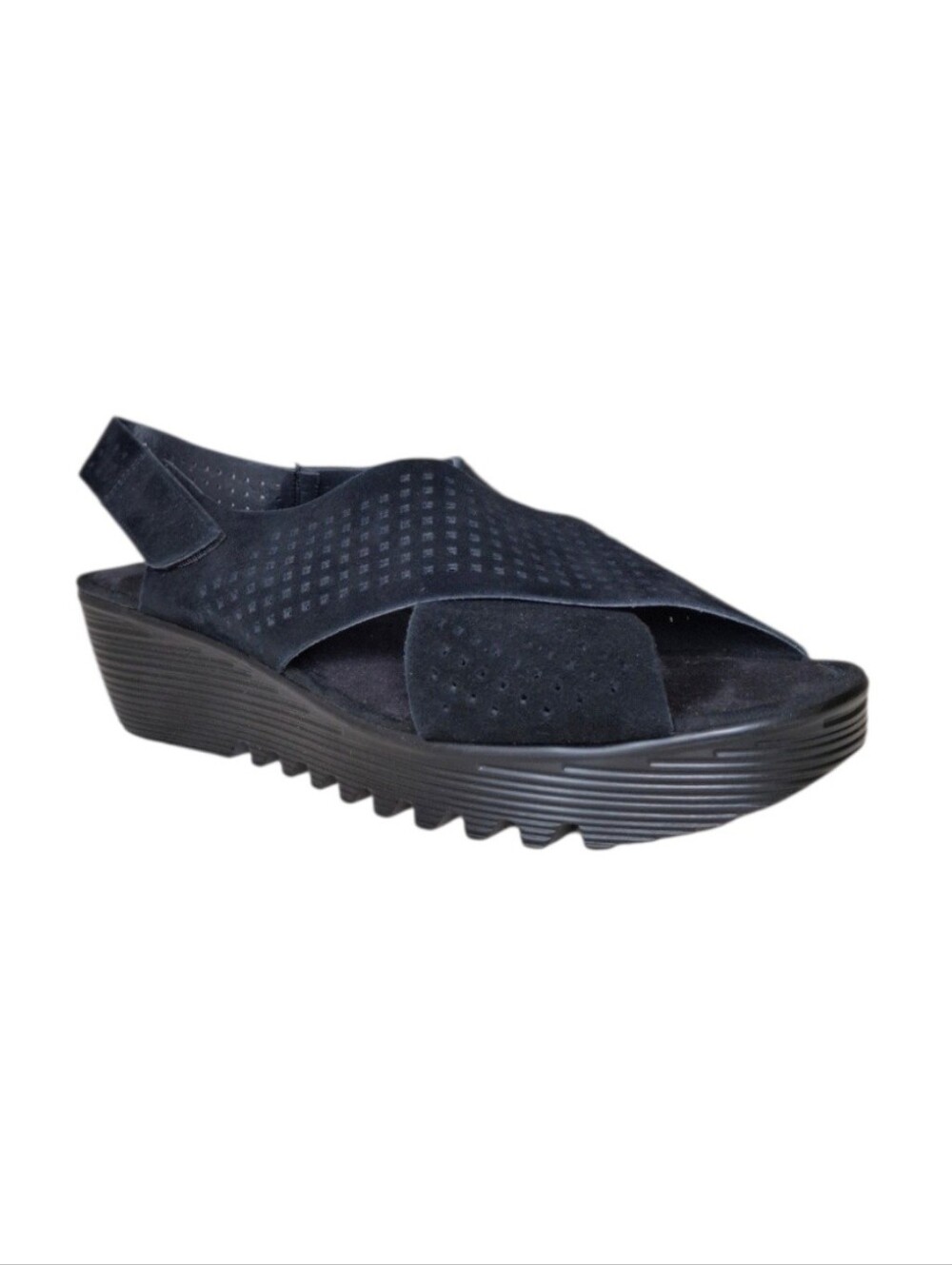 Skechers Memory Foam Perforated Suede Wedge Sandals Black Slingback Size 10